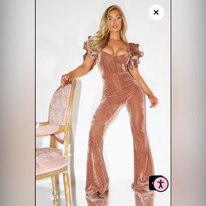 Chocolate velvet lace up jumpsuit